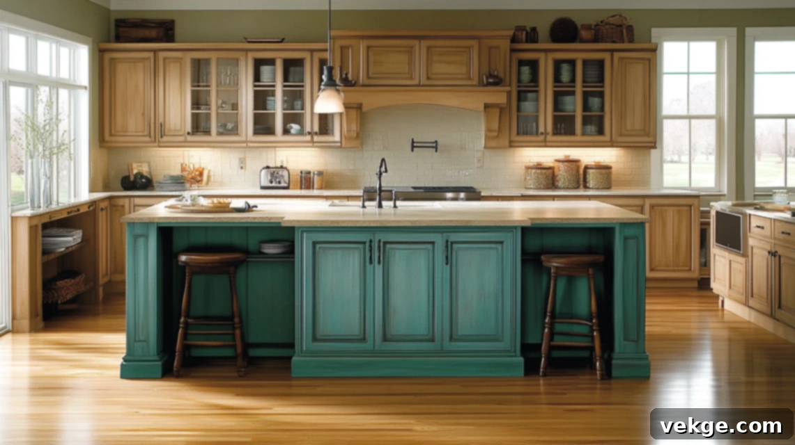 Kitchen island with bold blue color