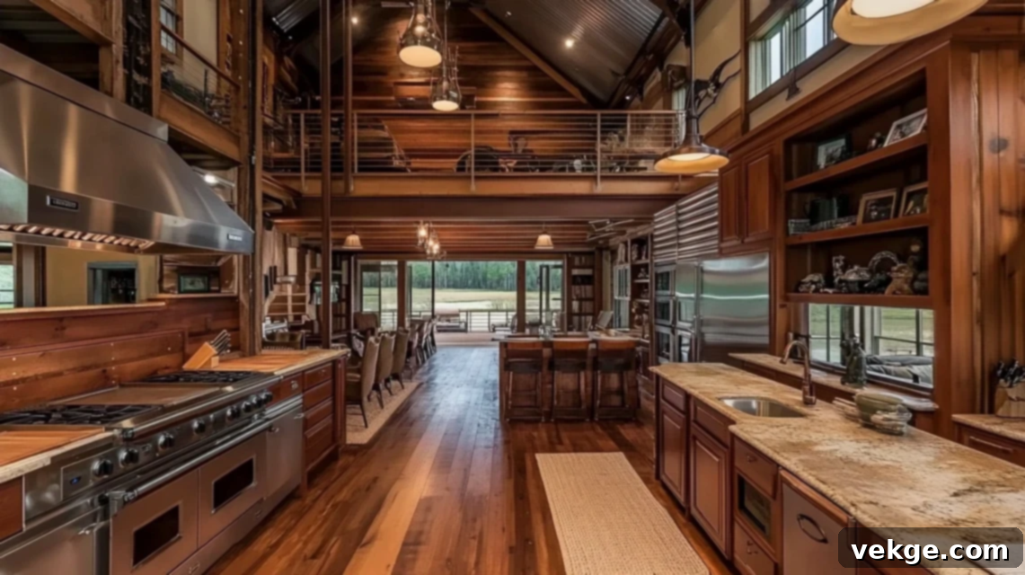 Barndominium kitchen highlighting high ceilings
