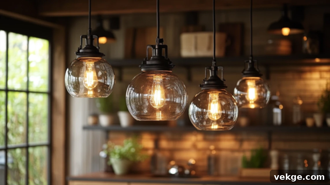Kitchen island with statement pendant lights