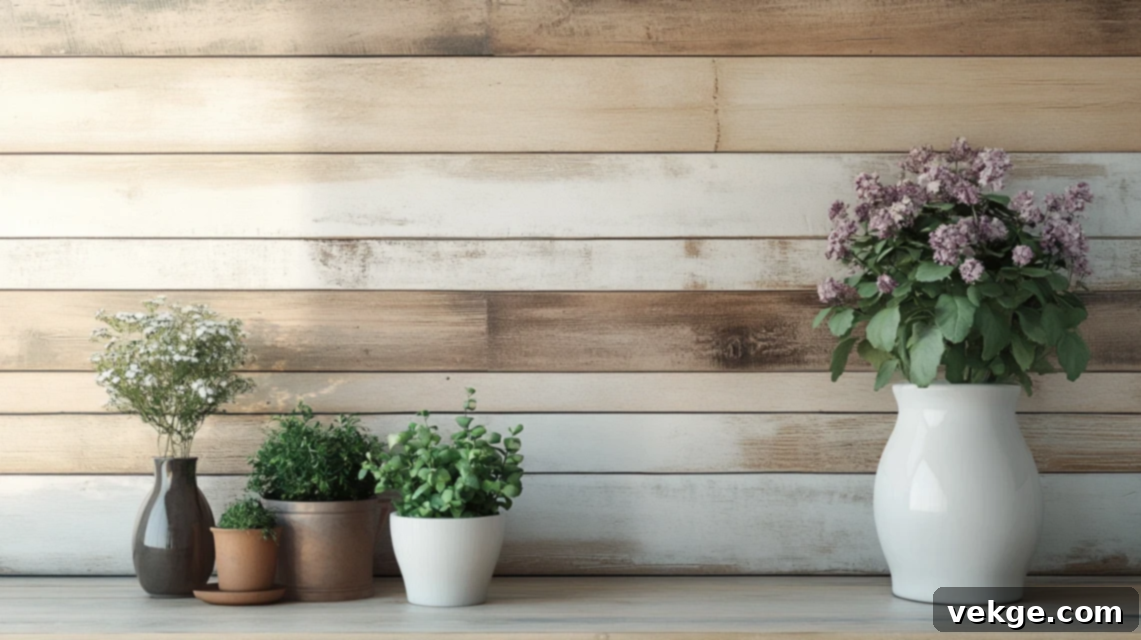 Kitchen wall with white shiplap paneling