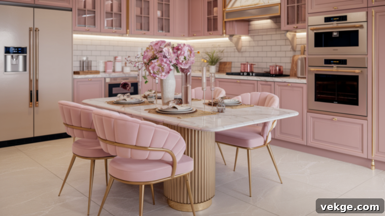 Luxury Dining Area in Pink and Gold Kitchens