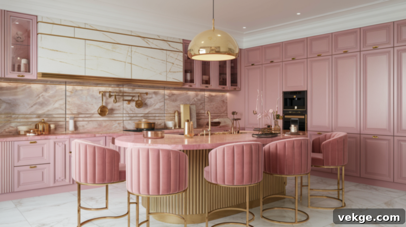 Mixing Textures and Patterns in Luxury Pink and Gold Kitchens