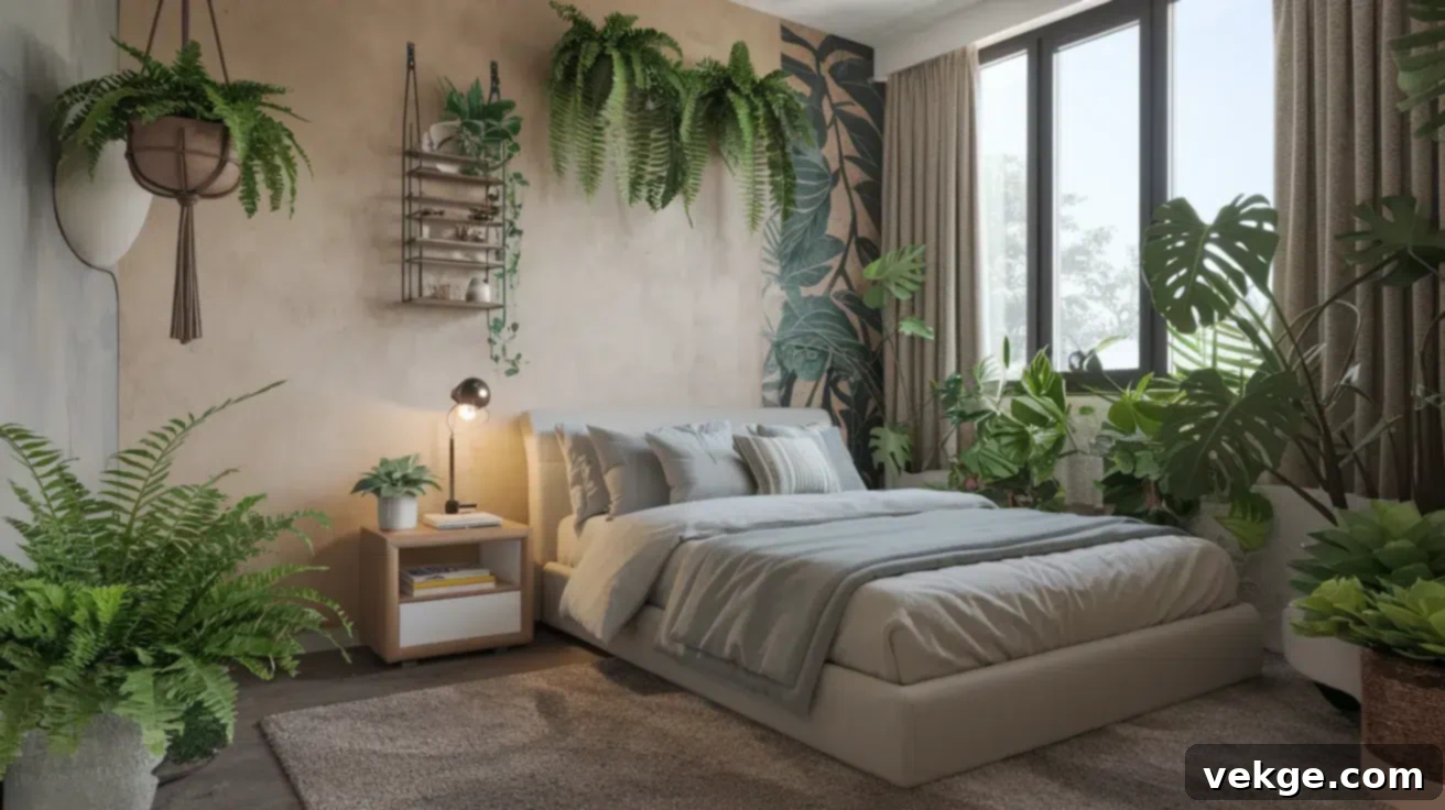 Urban Jungle Bedroom filled with lush plants
