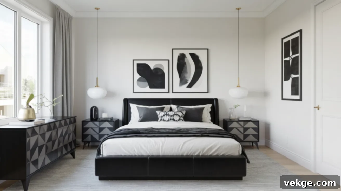 Minimalist Black and White Bedroom with sleek lines