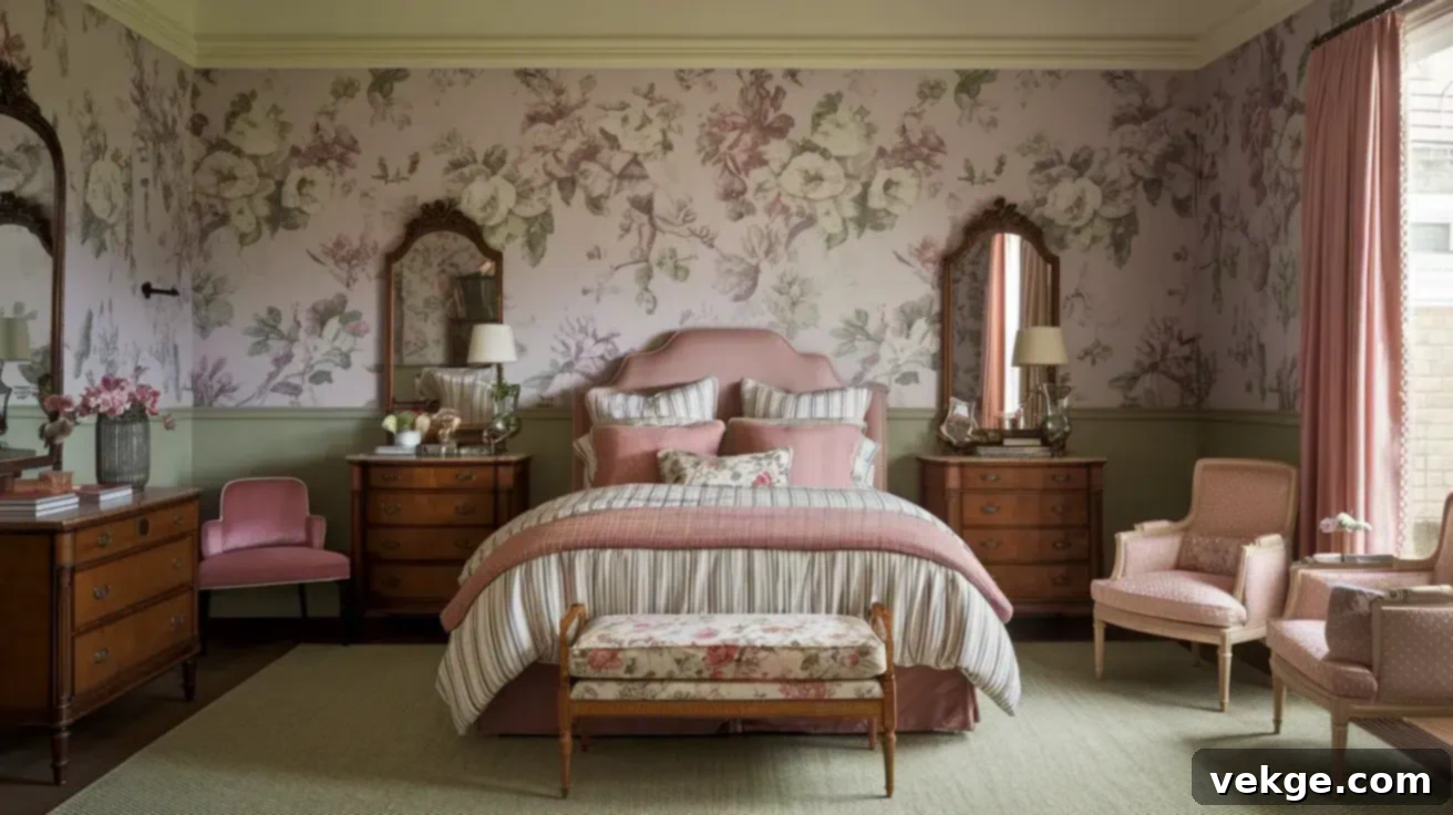 Vintage-Inspired Bedroom with muted colors and antique furniture