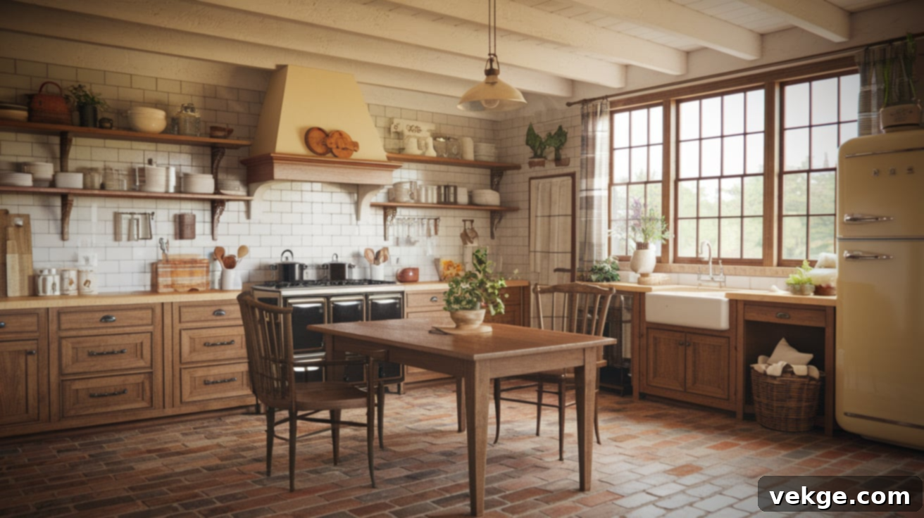 Rustic Farmhouse Kitchens with Brick Floors
