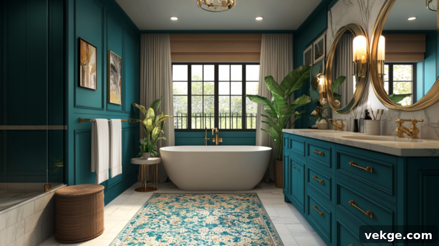 Bold Teal Bathroom Cabinets for a Rich, Ocean-Inspired Statement