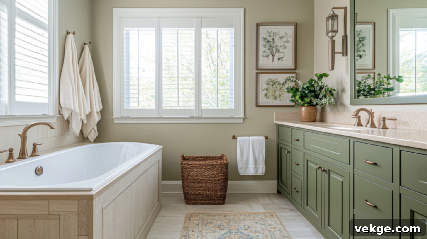 Earthy Olive Green Bathroom Cabinets for a Natural, Grounded Feel