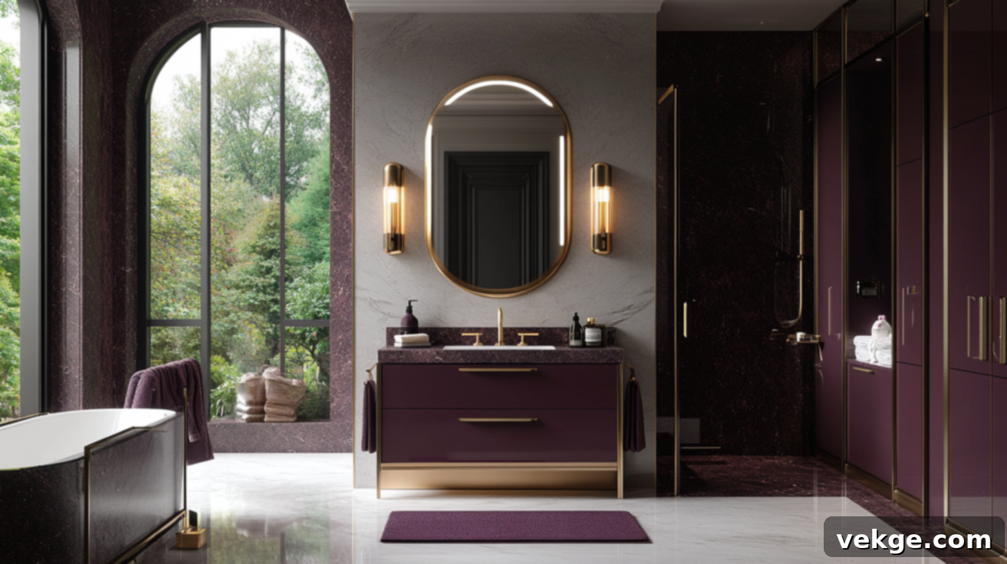 Dramatic Aubergine Bathroom Cabinets for a Luxurious and Unique Touch
