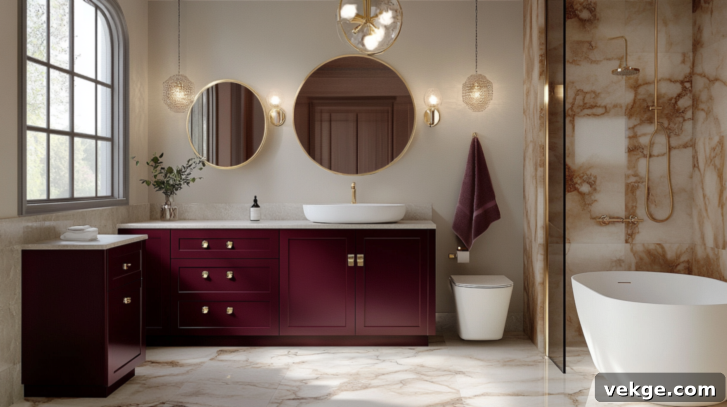 Rich Burgundy Bathroom Cabinets for a Warm and Luxurious, Old-World Charm