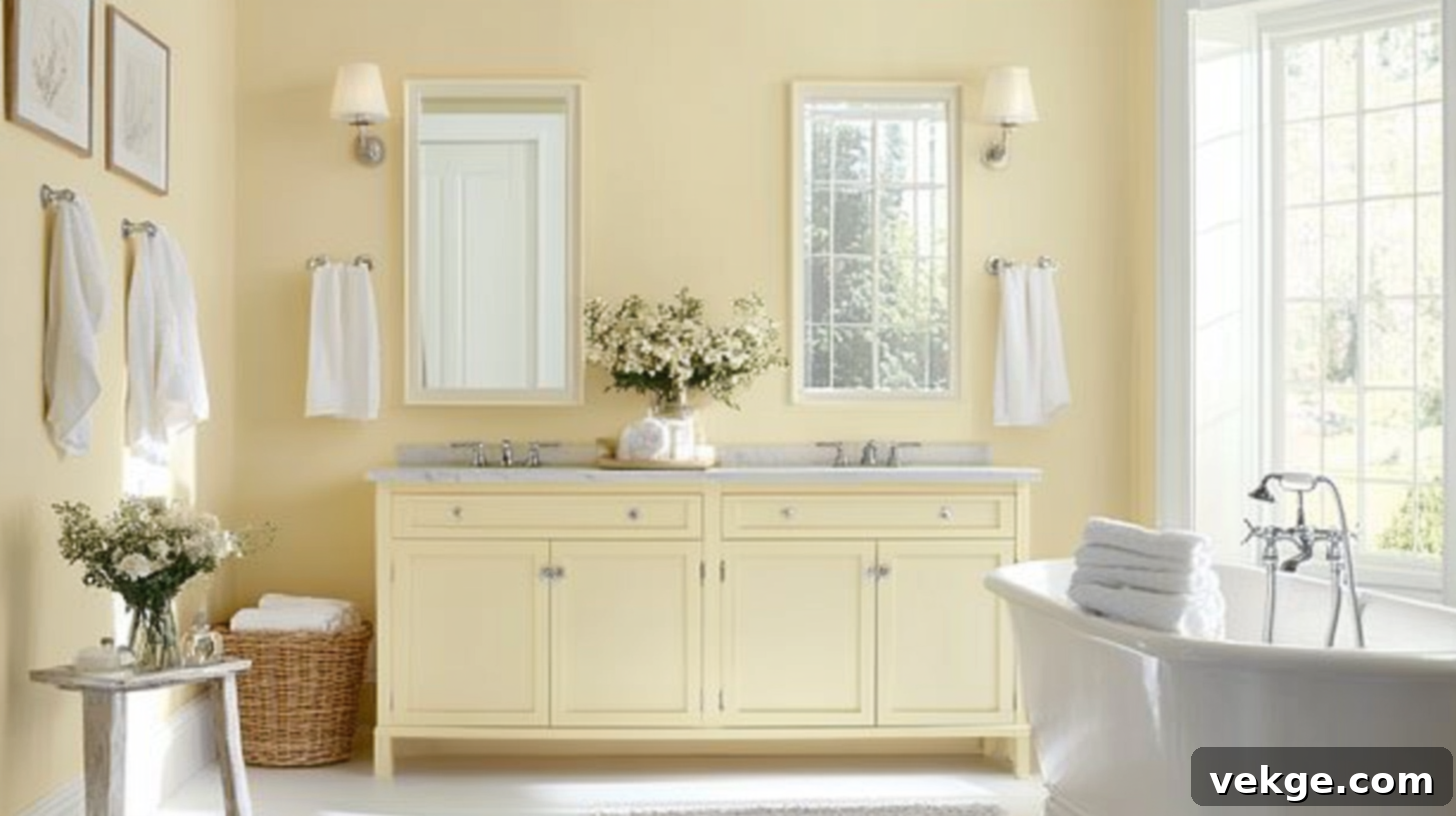 Cheerful Soft Butter Yellow Bathroom Cabinets for Gentle Warmth and Sunshine