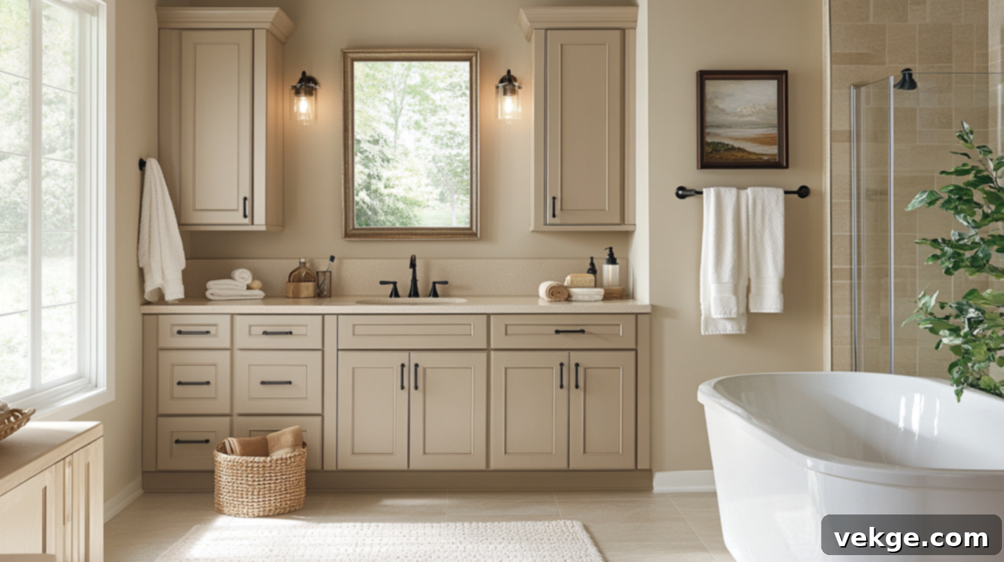 Warm Beige Bathroom Cabinets for a Cozy and Natural Feel