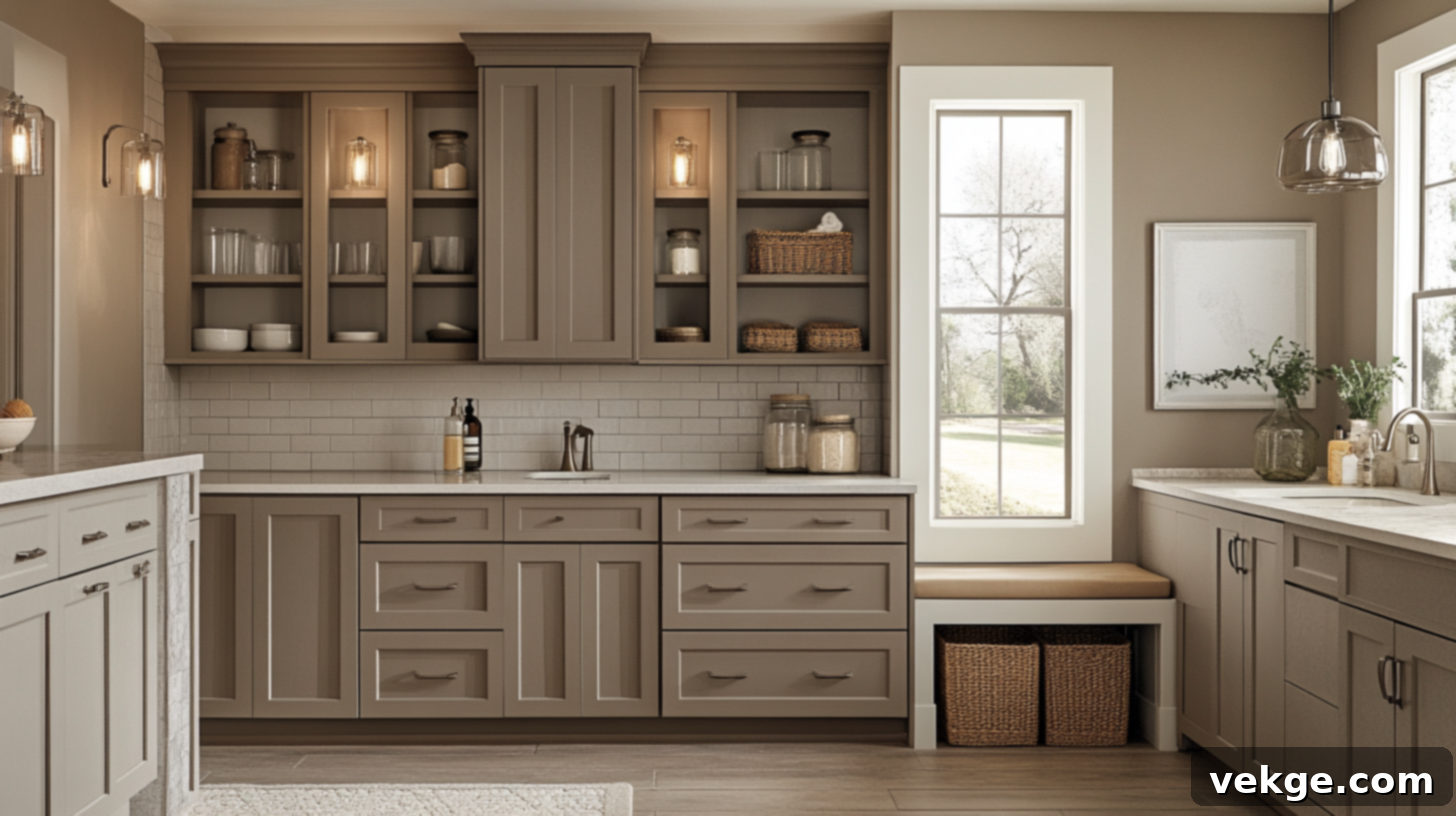 Sophisticated Taupe Bathroom Cabinets Blending Gray and Brown Tones