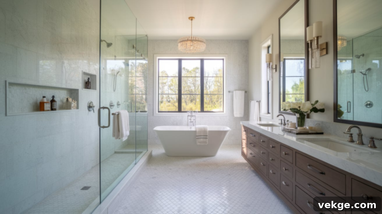 Elegant Full-Length Wall Walk-In Shower with Open Entry