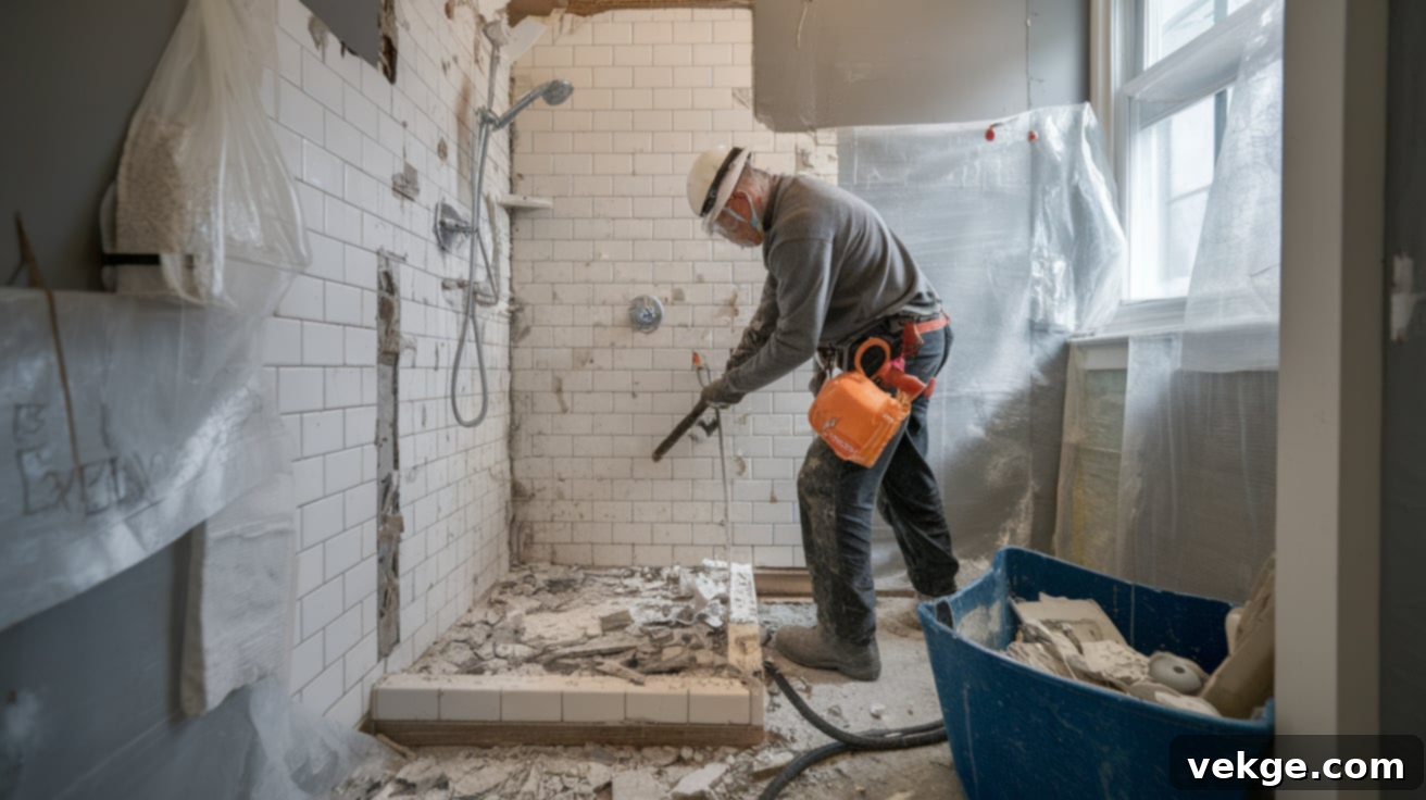 Demolishing an Old Shower for Renovation