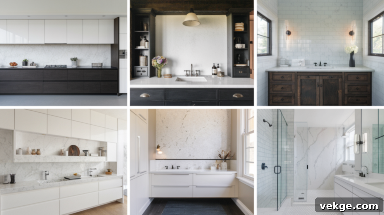 Design Inspiration for White Quartz Backsplashes in various styles