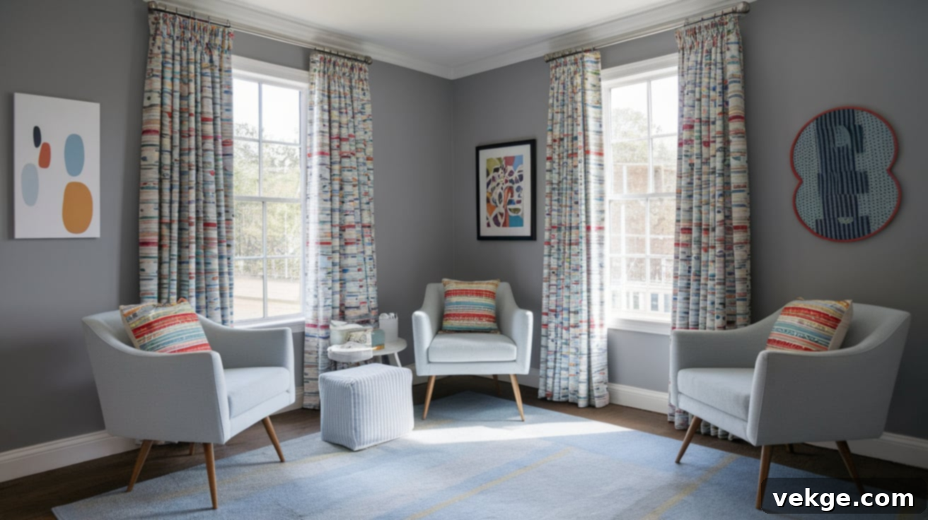 Multicolor Curtains with Gray Walls