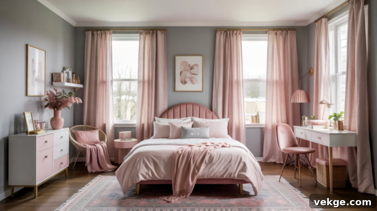 Soft Pink Curtains with Gray Walls