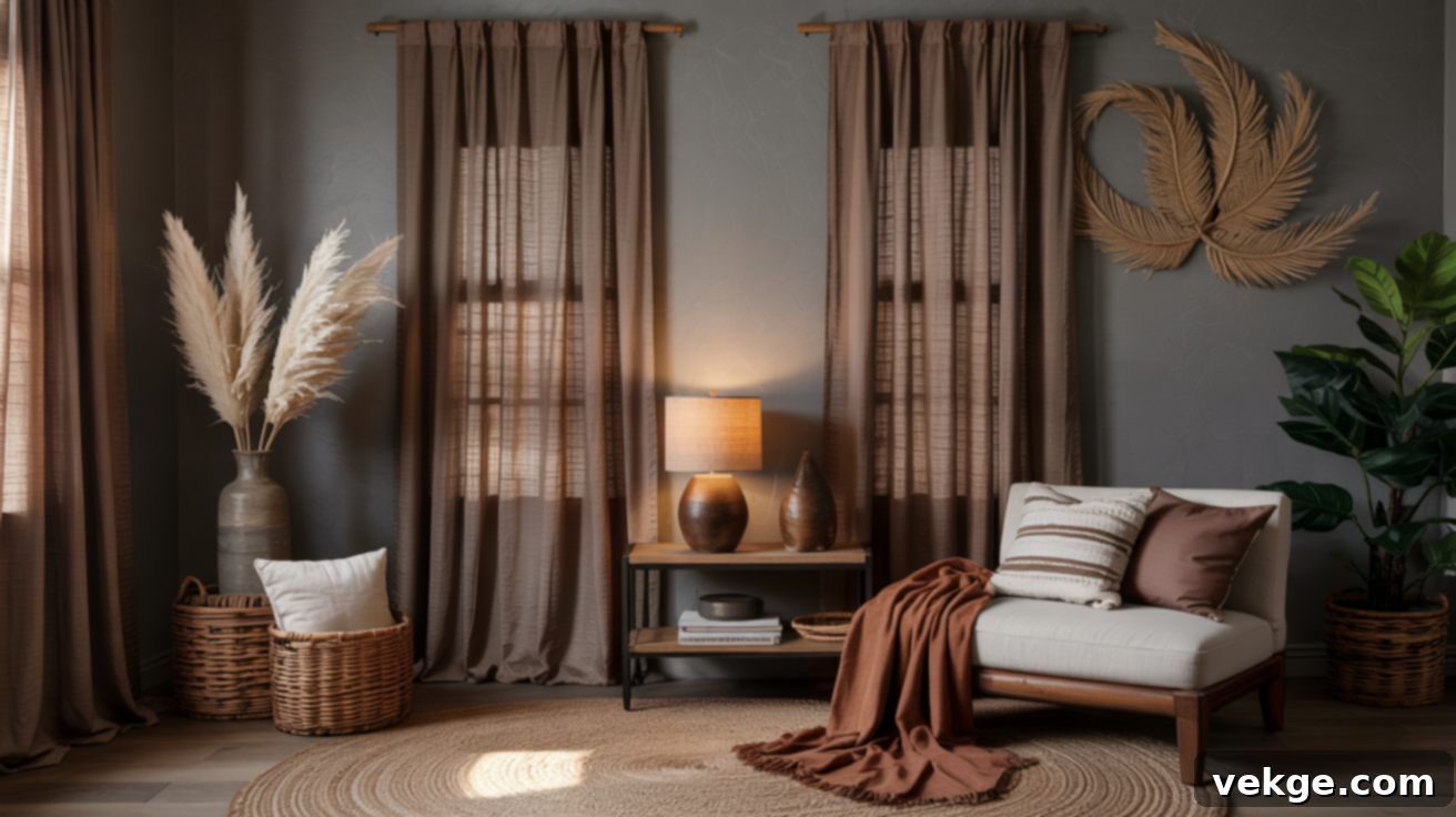 Textured Brown Curtains with Gray Walls