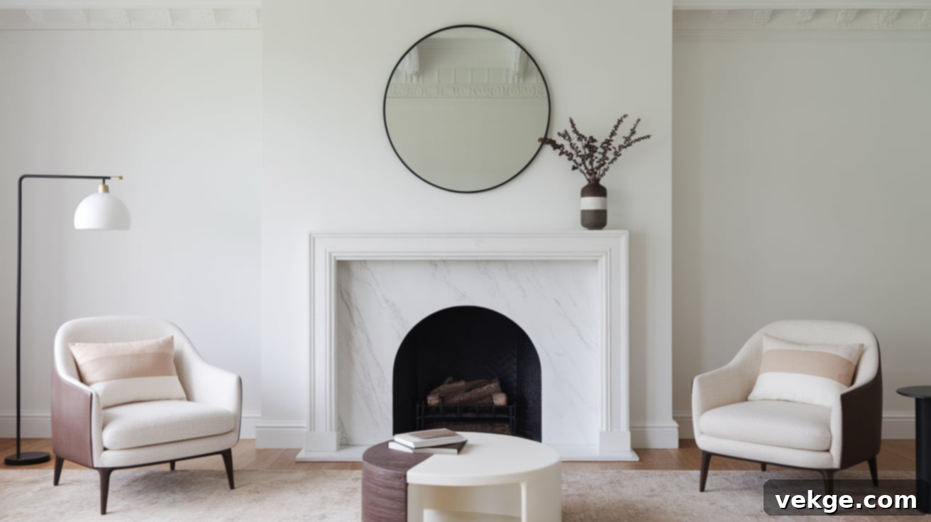 Empty fireplace painted the same color as the wall for a monochromatic look