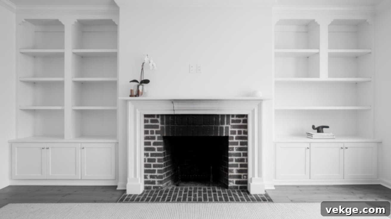 Empty fireplace left bare for a minimalist look