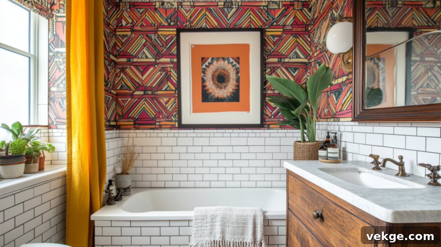 Geometric Wallpaper with Subway Tiles