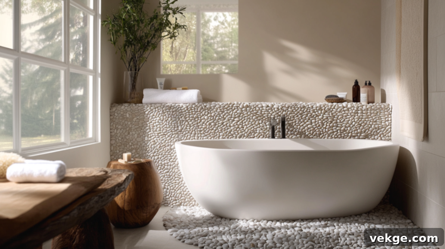 Pebble Tiles with Smooth Walls Above