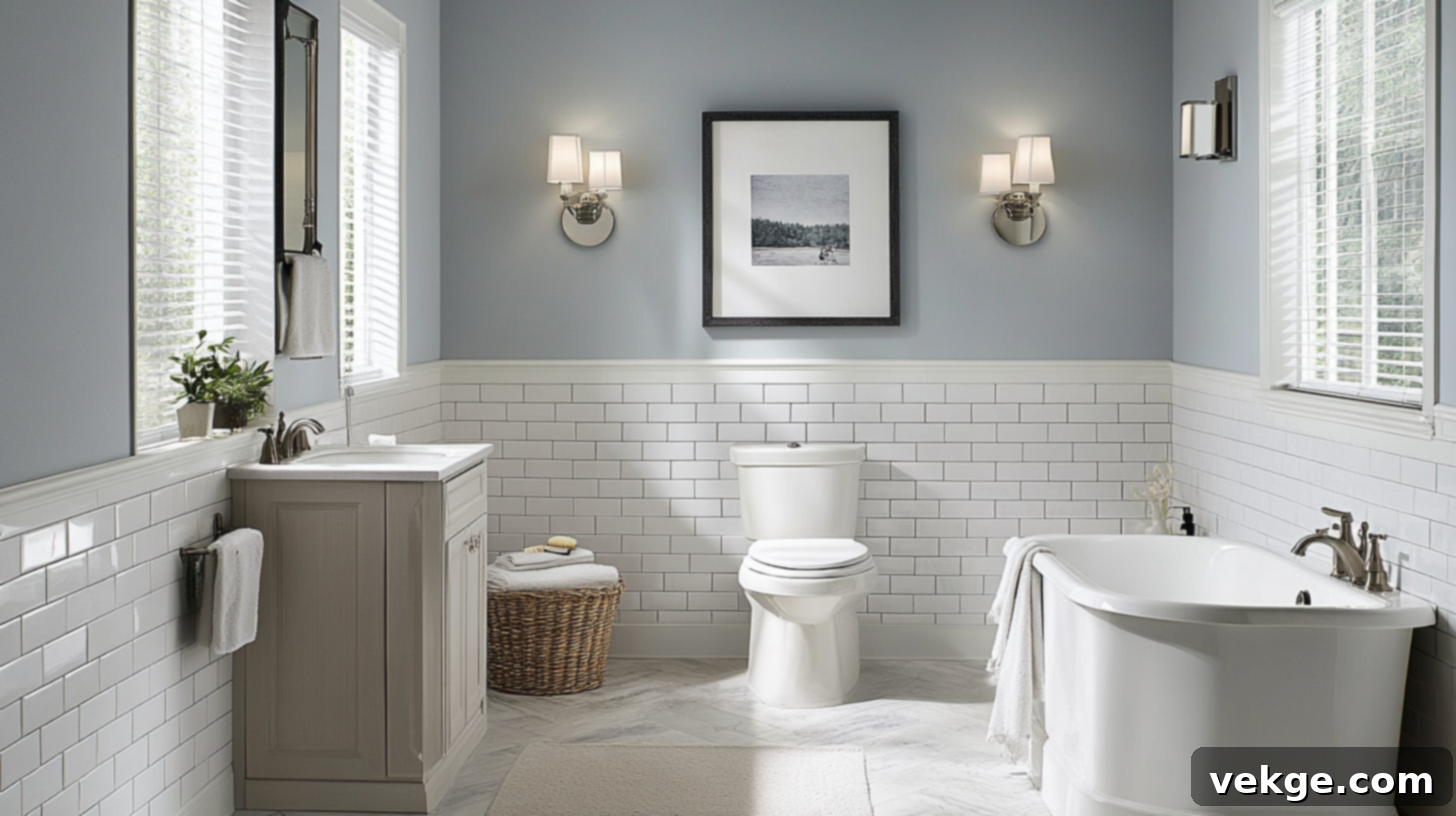 White Subway Tiles with Light Gray Feature Wall