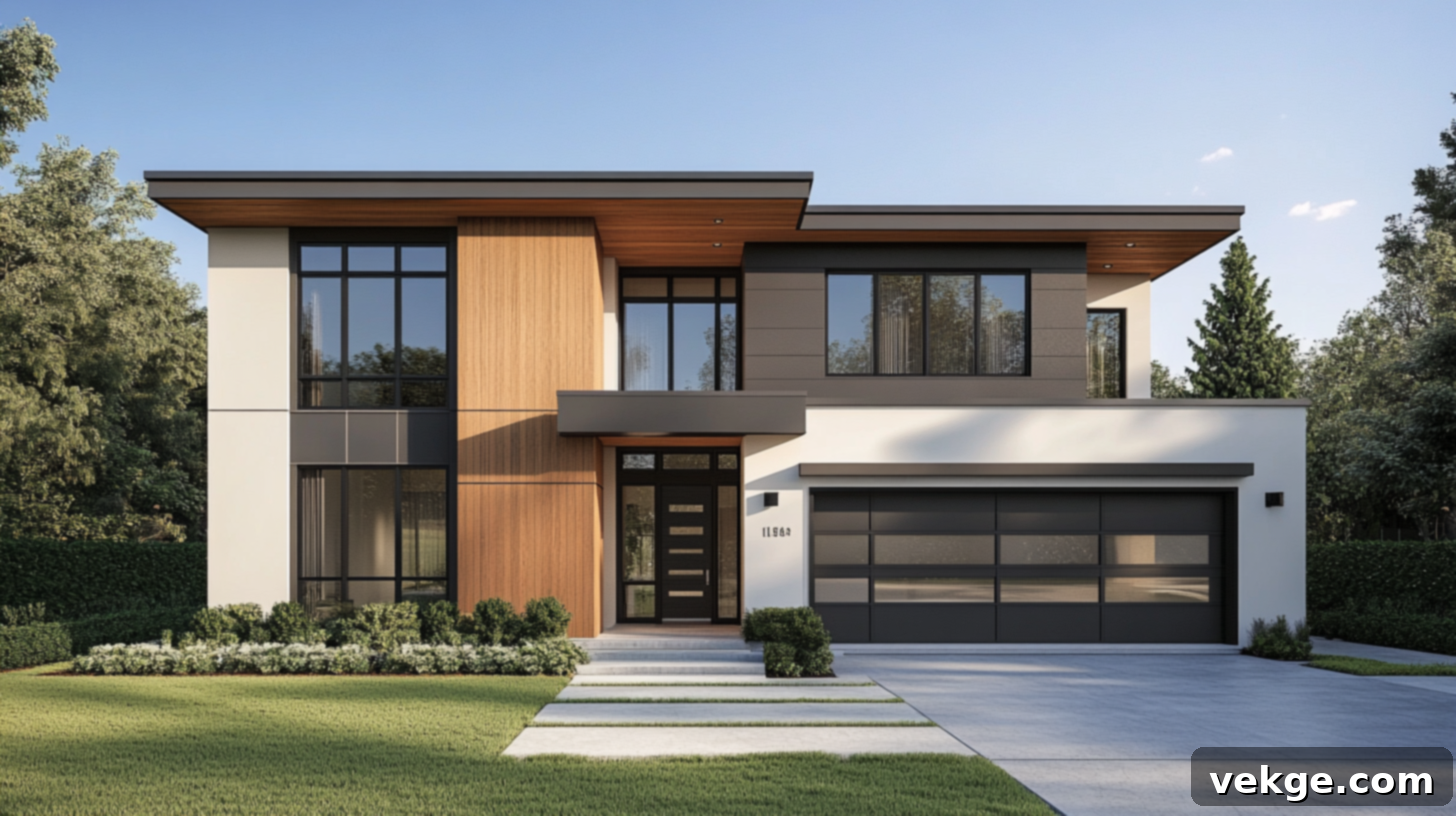 Mixed-material facade with wood accents