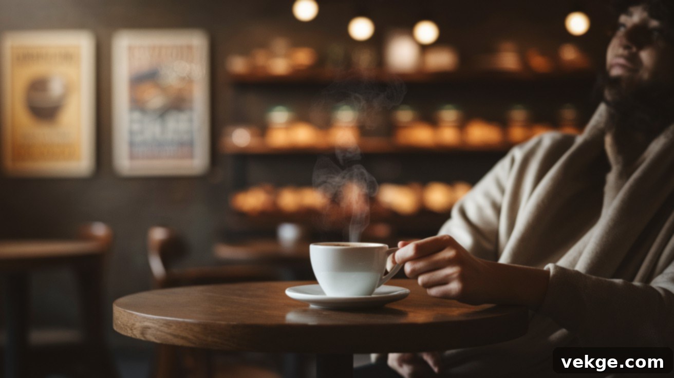 A thoughtful person enjoying a cup of coffee at a table, contemplating their brew.