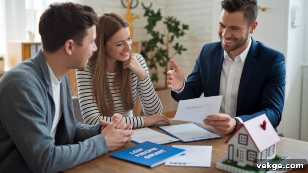 A young couple discussing home loan documents, looking at a tablet and paperwork