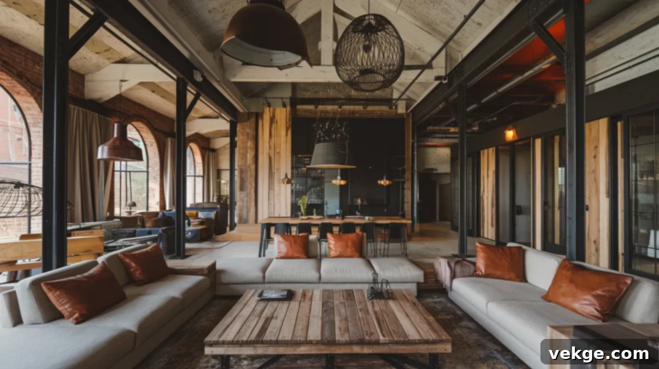 Mixing Wood and Metal in Barndominium Living Room