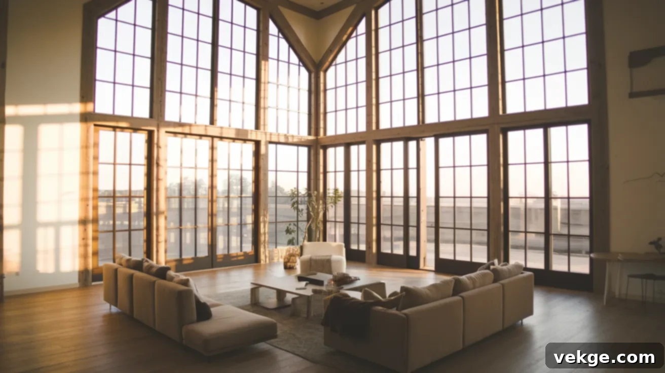 Skylights and Large Windows in Barndominium Living Room