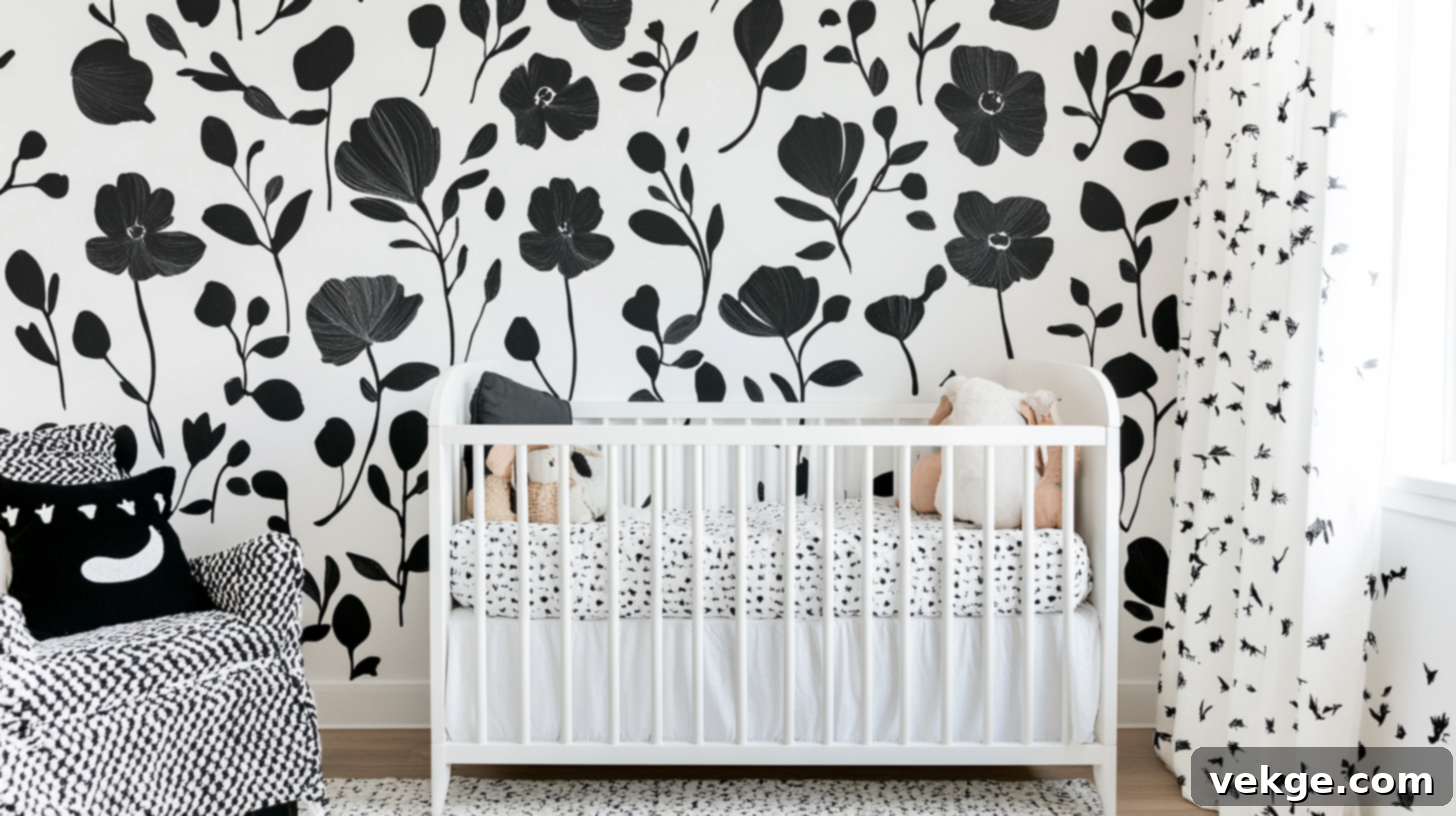 Black and White Floral Nursery Wallpaper
