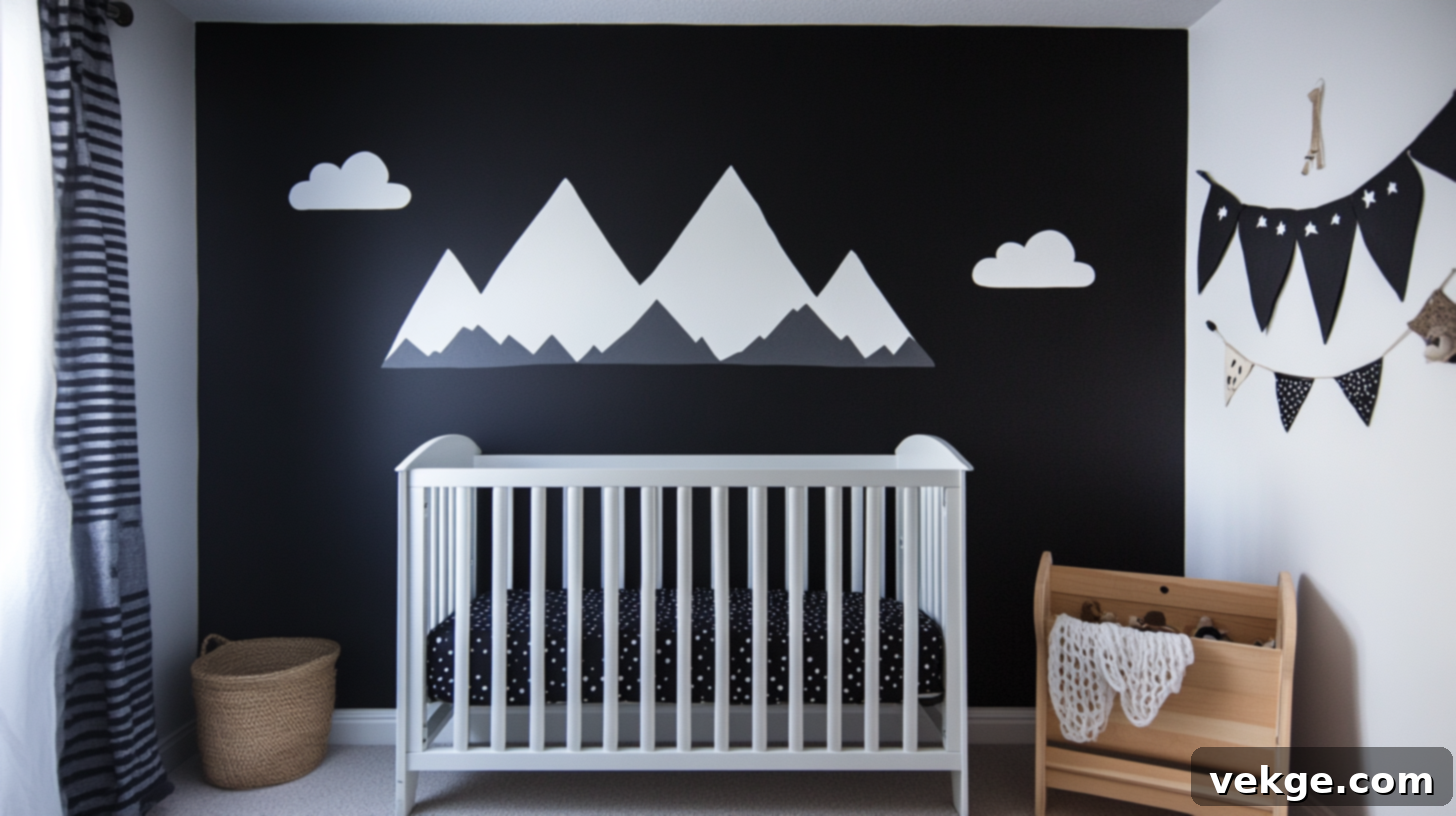 Black and White Accent Wall with Hand-Painted Murals