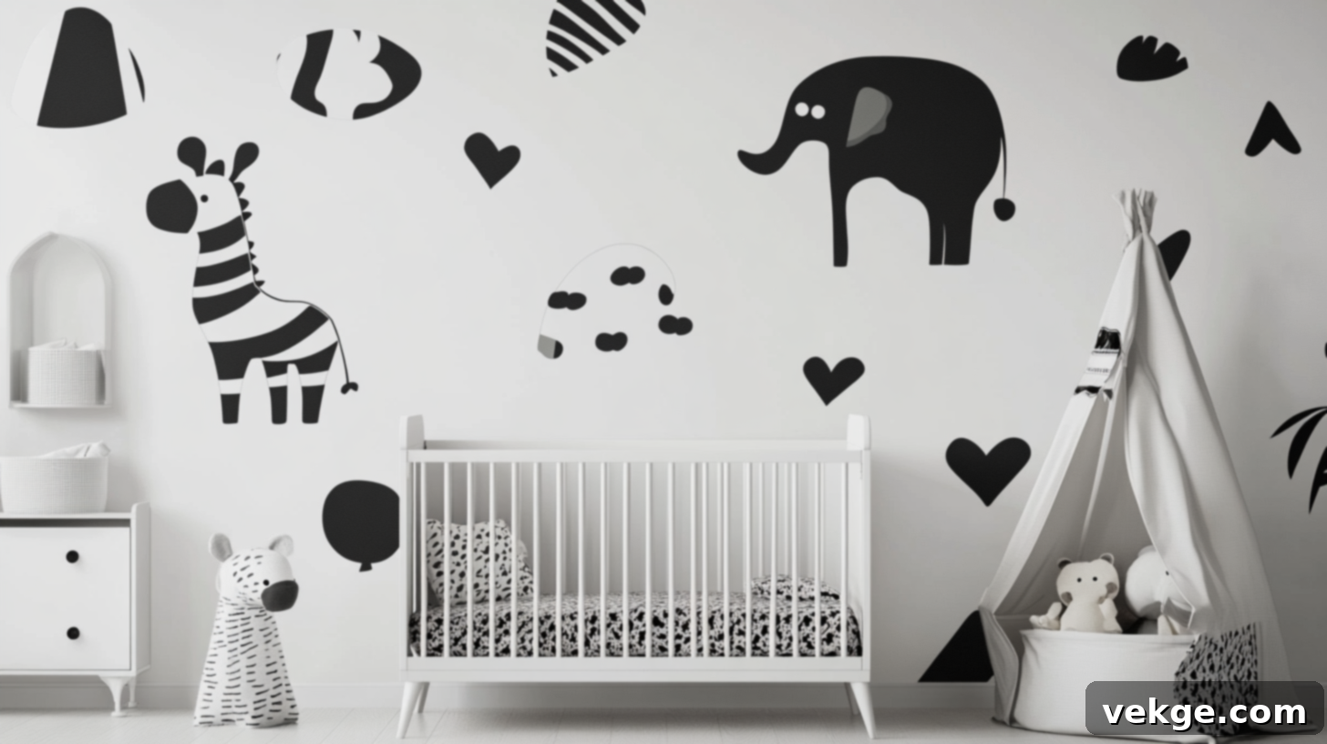 Black and White Nursery with Fun Wallpaper