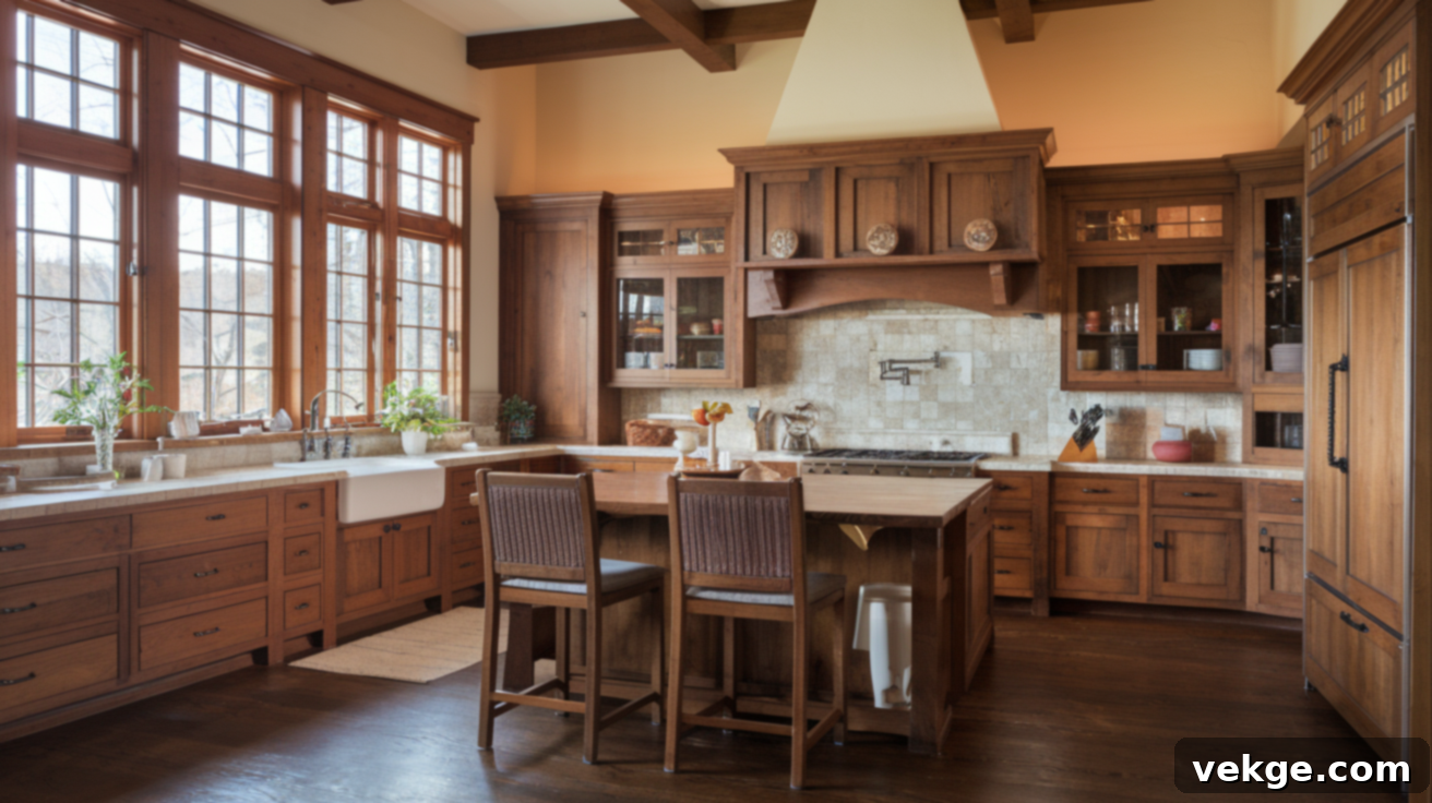 Classic Craftsman Kitchens with rich wood cabinets and simple lines