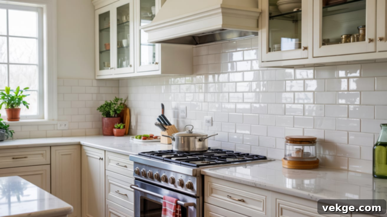 Soft White Matte Glass Tile Kitchen Backsplash