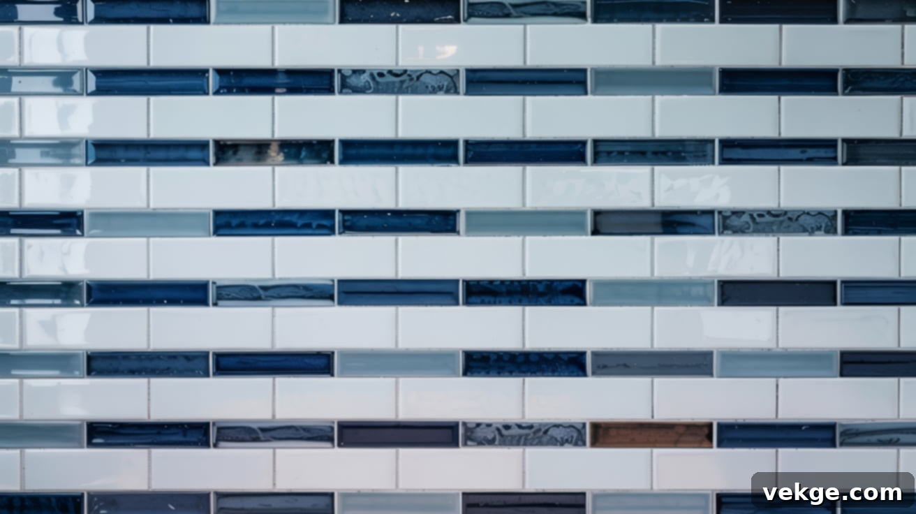 Blue and White Stripe Glass Tile Pattern