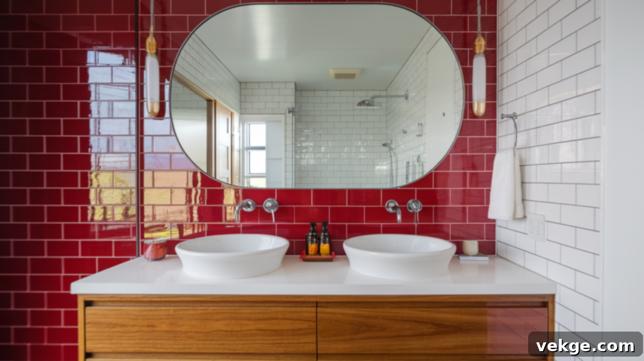 Glossy Red Retro Glass Tile Backsplash