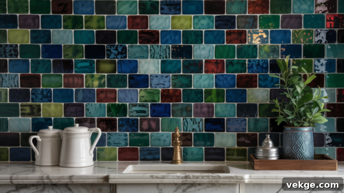 Jewel-Tone Glass Tile Accent Wall