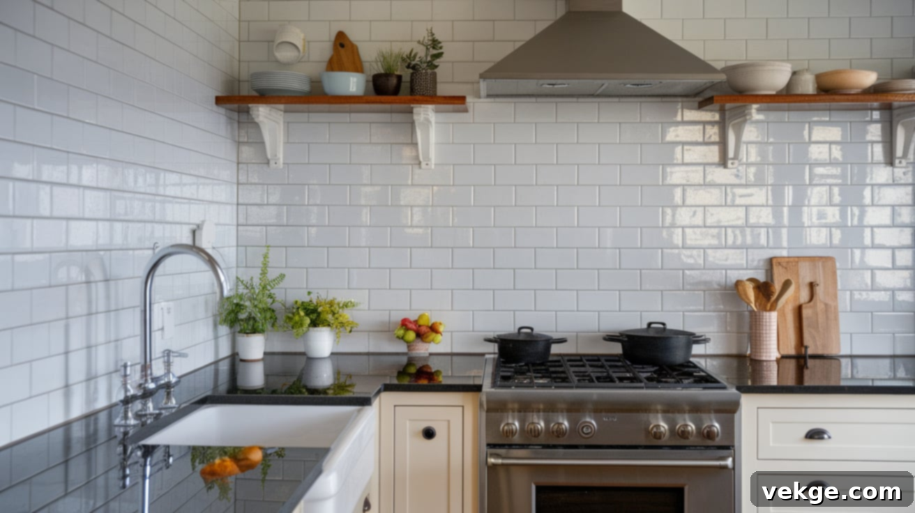 Glossy Subway Glass Tile Kitchen Backsplash