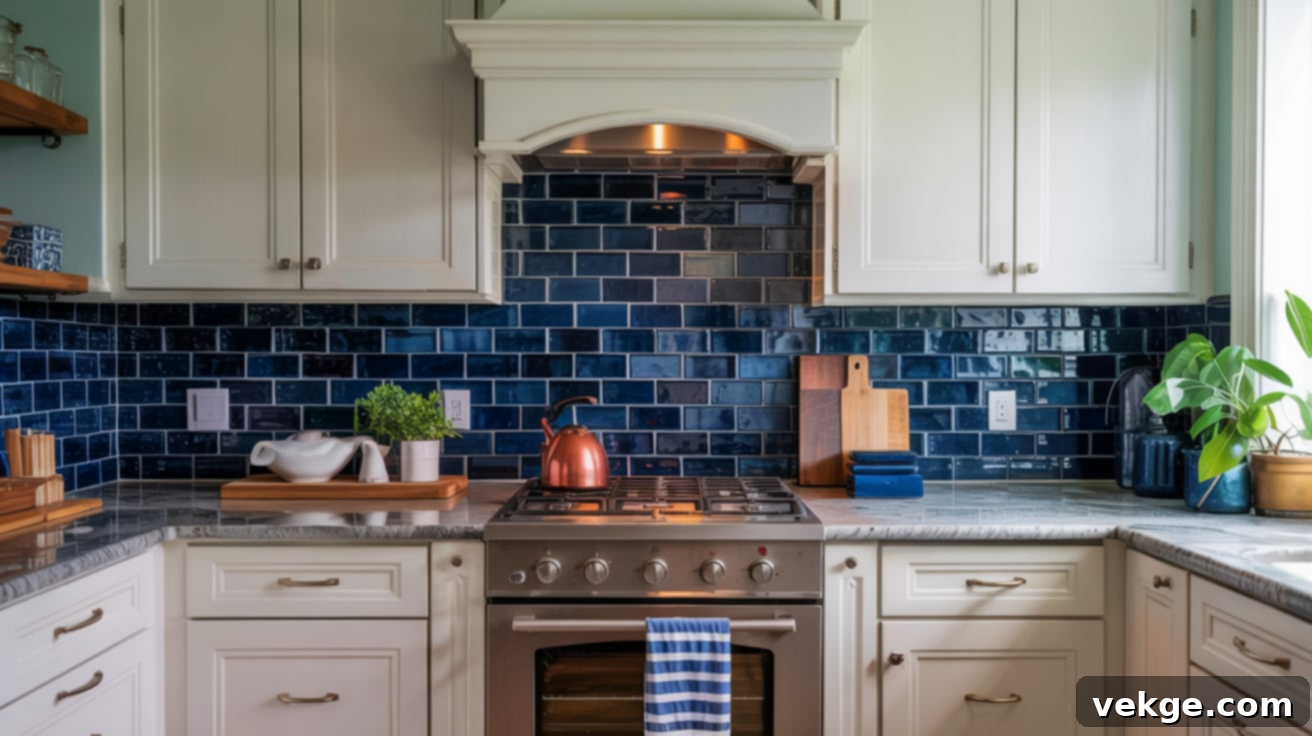 Deep Navy Glass Accent Kitchen Backsplash