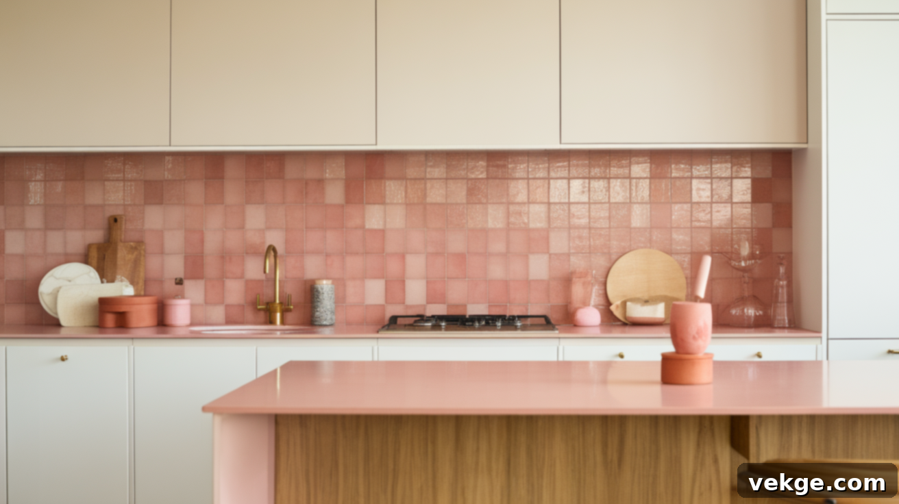 Warm Pink Matte Glass Backsplash for Kitchen