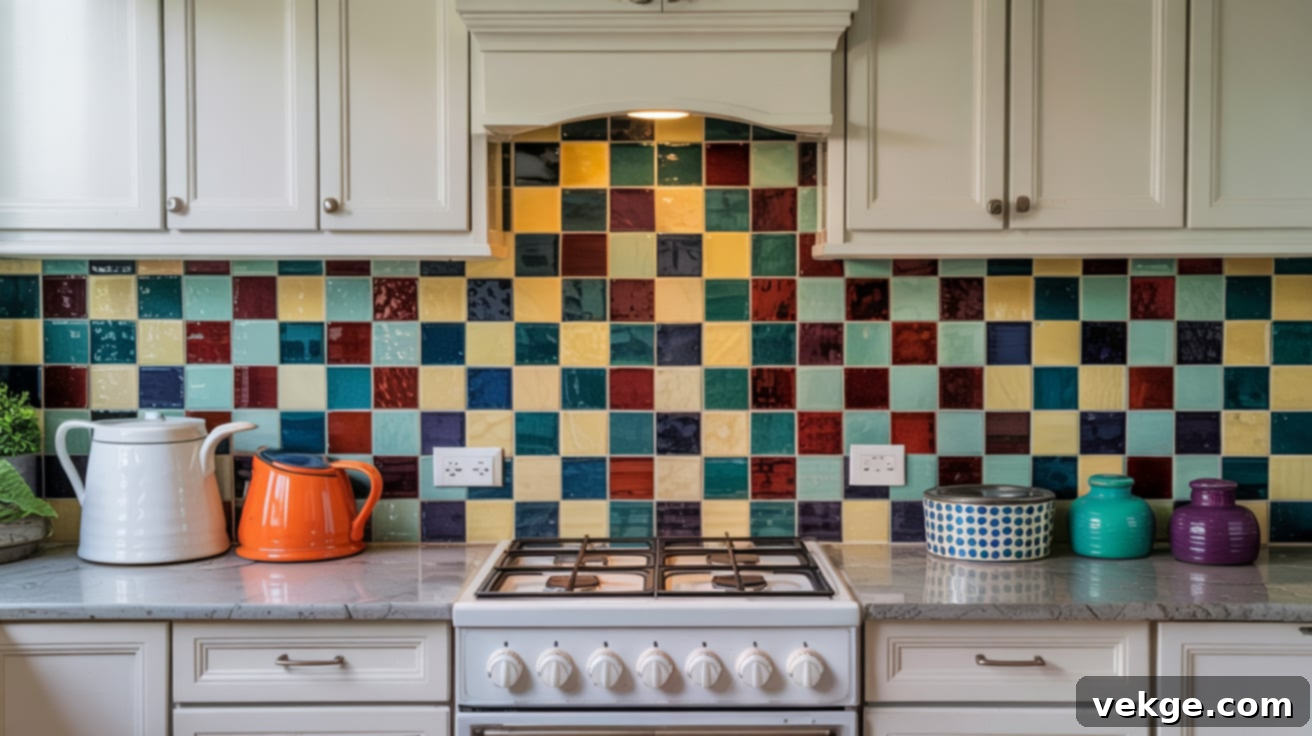 Color Block Glass Tile Kitchen Backsplash