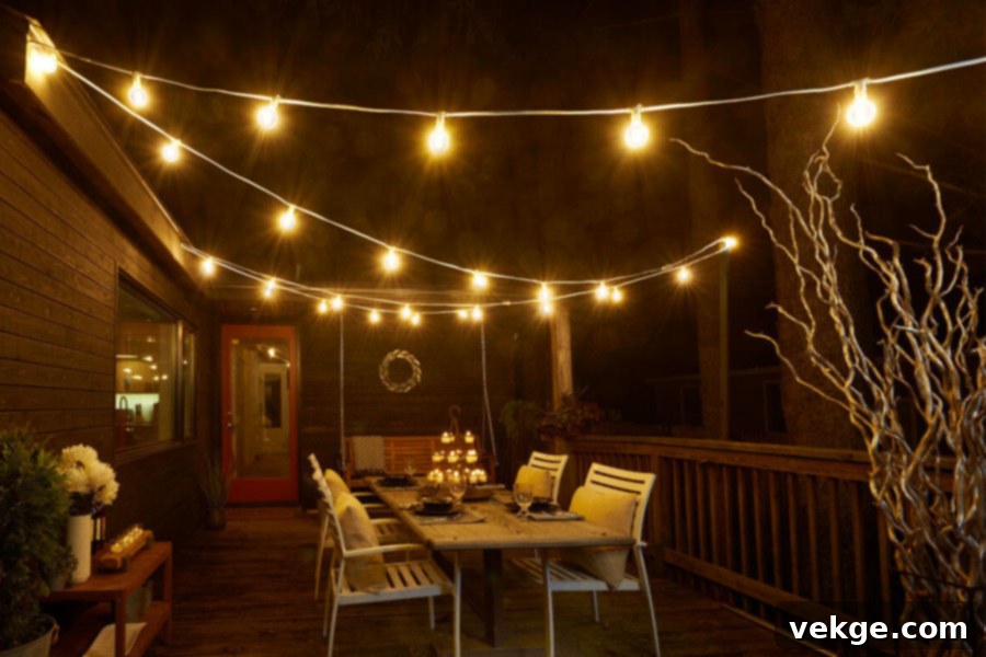 Outdoor string lights creating a cozy atmosphere in a backyard