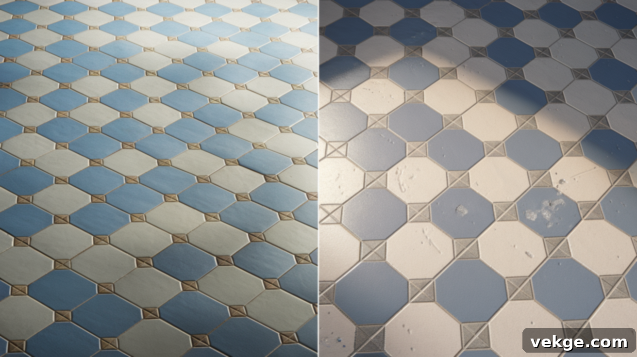 Painted Tile Floor After 6 Months Showing Minimal Wear