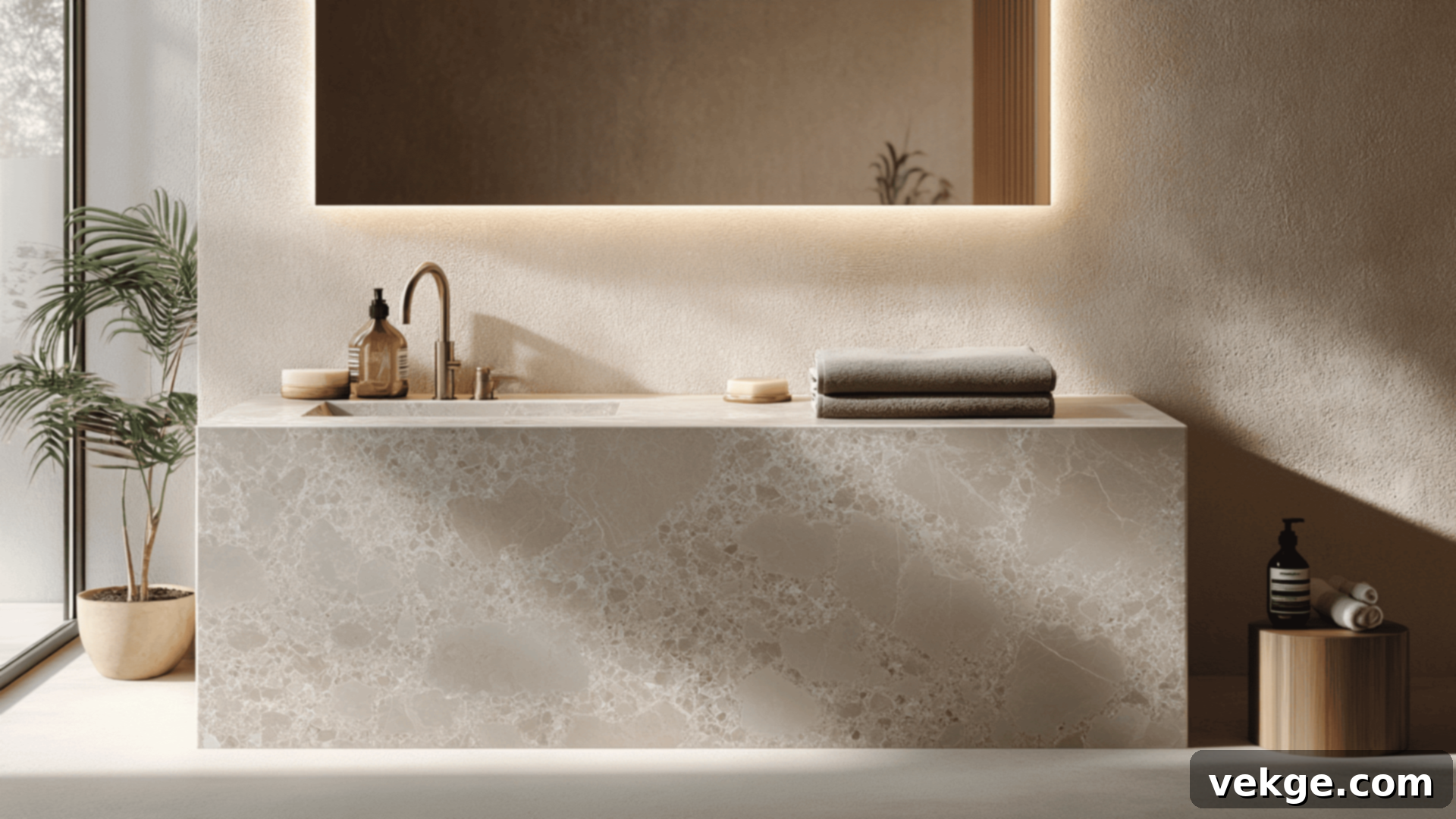 Bathroom Vanities and Walls with Moorland Fog Quartz