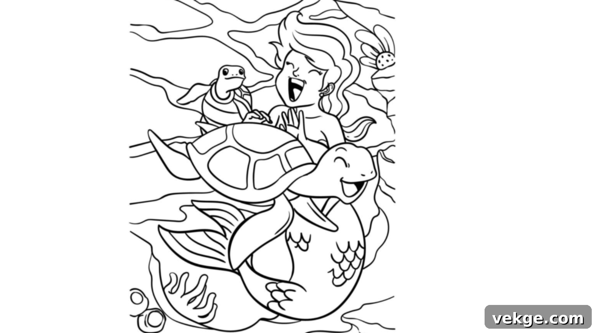 Ariel with a Giant Friendly Sea Turtle