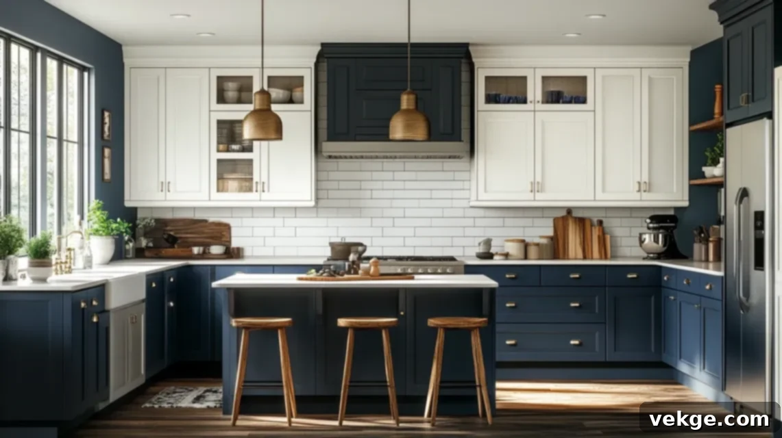 Q-7_Marine_Blue_Cabinets_with_White_Shaker-Style_Cabinets